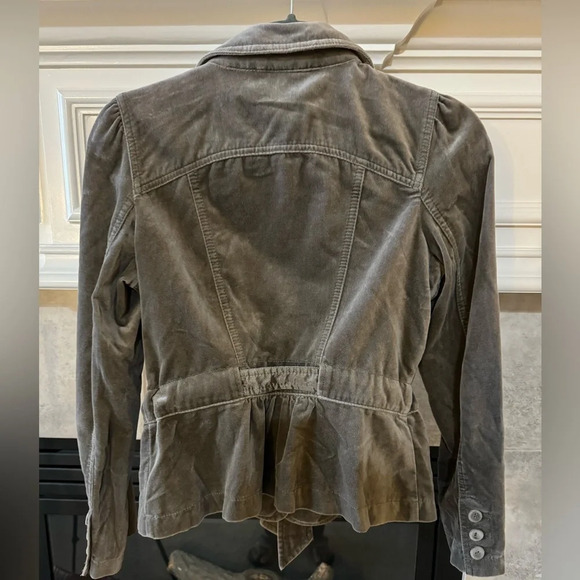 Ann Taylor LOFT Womens Jacket Size 6P Taupe Cotton Velveteen Belted Button Boho - Picture 2 of 5